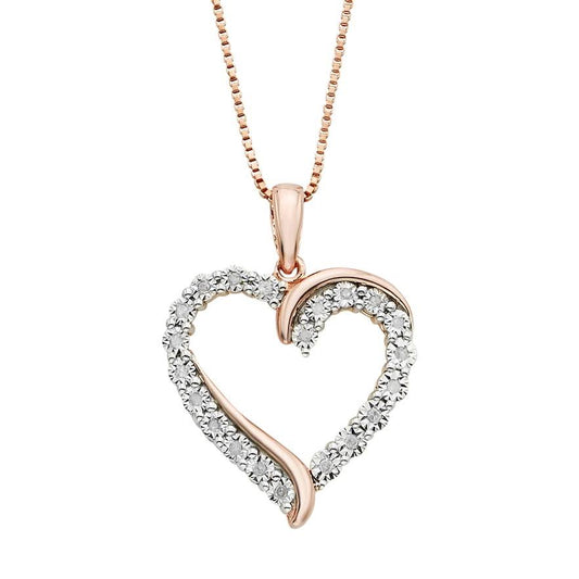 1/10 Carat T.W. Diamond 14k Rose Gold Vermeil Heart Pendant Necklace Womens